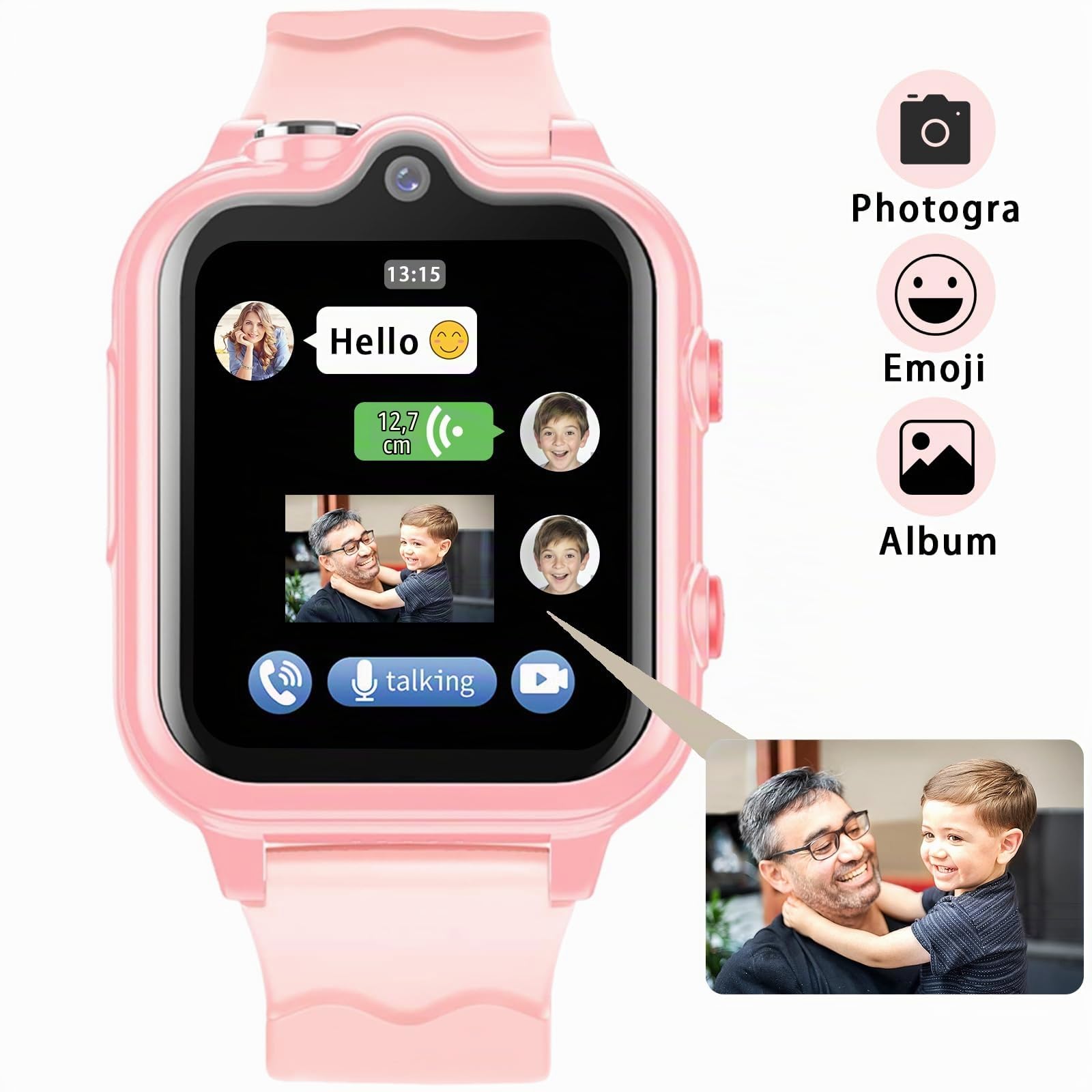Montre Connectée Enfant 4G/GPS/WiFi/Appel Vidéo/SOS, Cadeaux Montre Connectée Garçons Filles avec Appareil Photo, Musique, Bluetooth, Mode Classe, Réveil, Pédomètre.