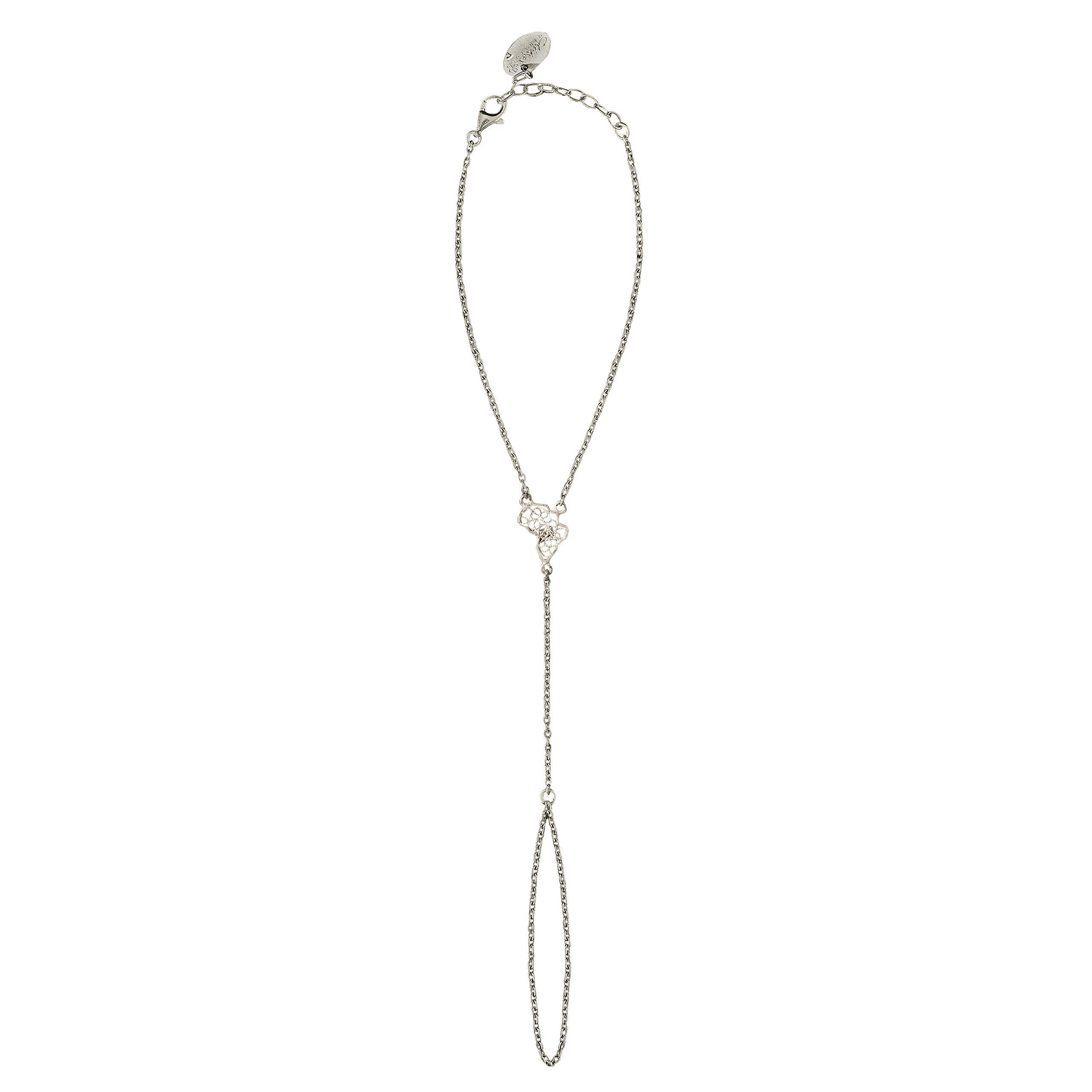 Bracciale Baciamano Africa da Polso Regolabile Fatto a Mano in Filigrana d'Argento - Catenella in Sterling 925 Bracciale ad Anello - Gioielli Quotidiani per Donne e Ragazze Adolescenti
