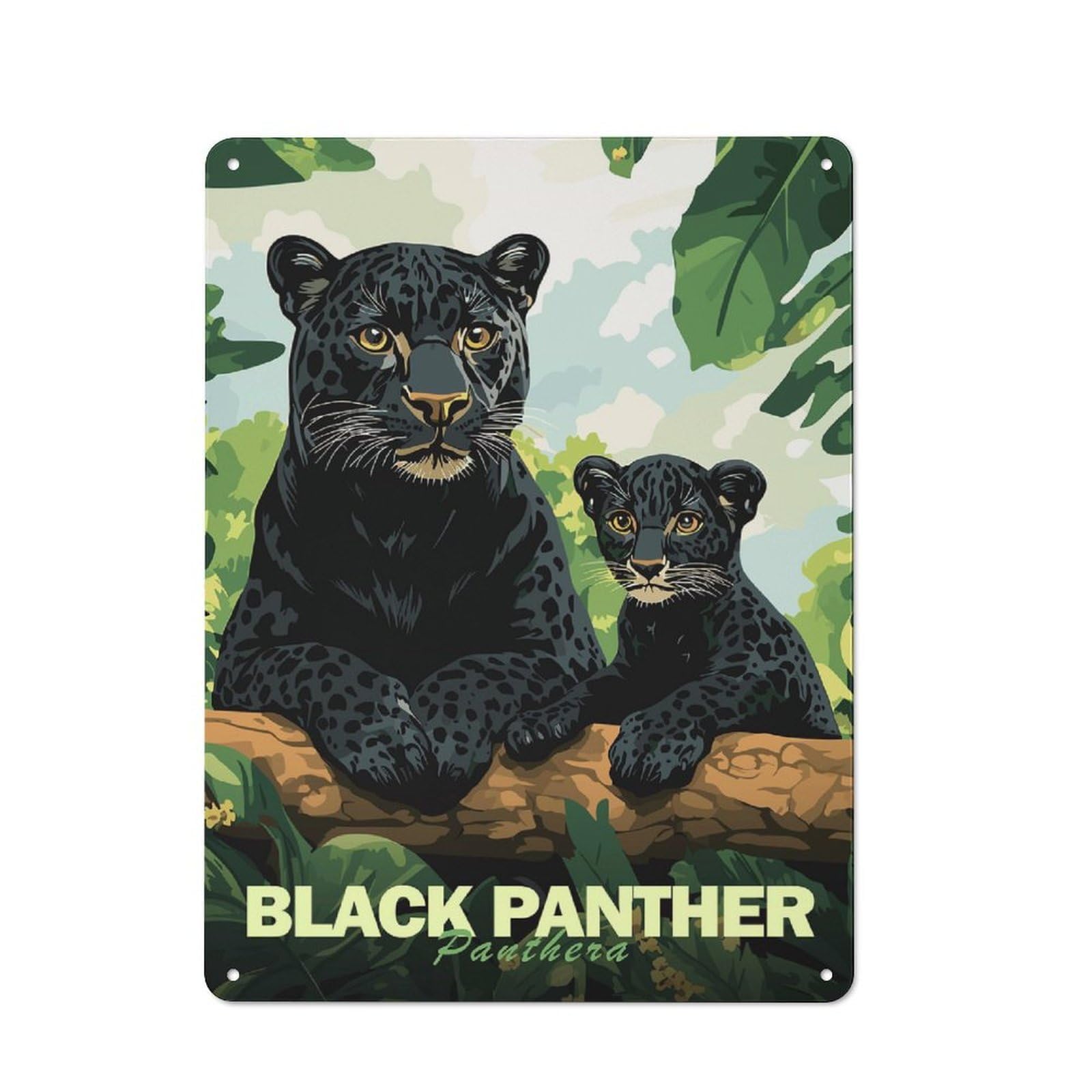 Junmoney Panther Family Tin Wall Plaque 40X30cm With For Workshop Wall, Suited To Makers And Diy Enthusiasts