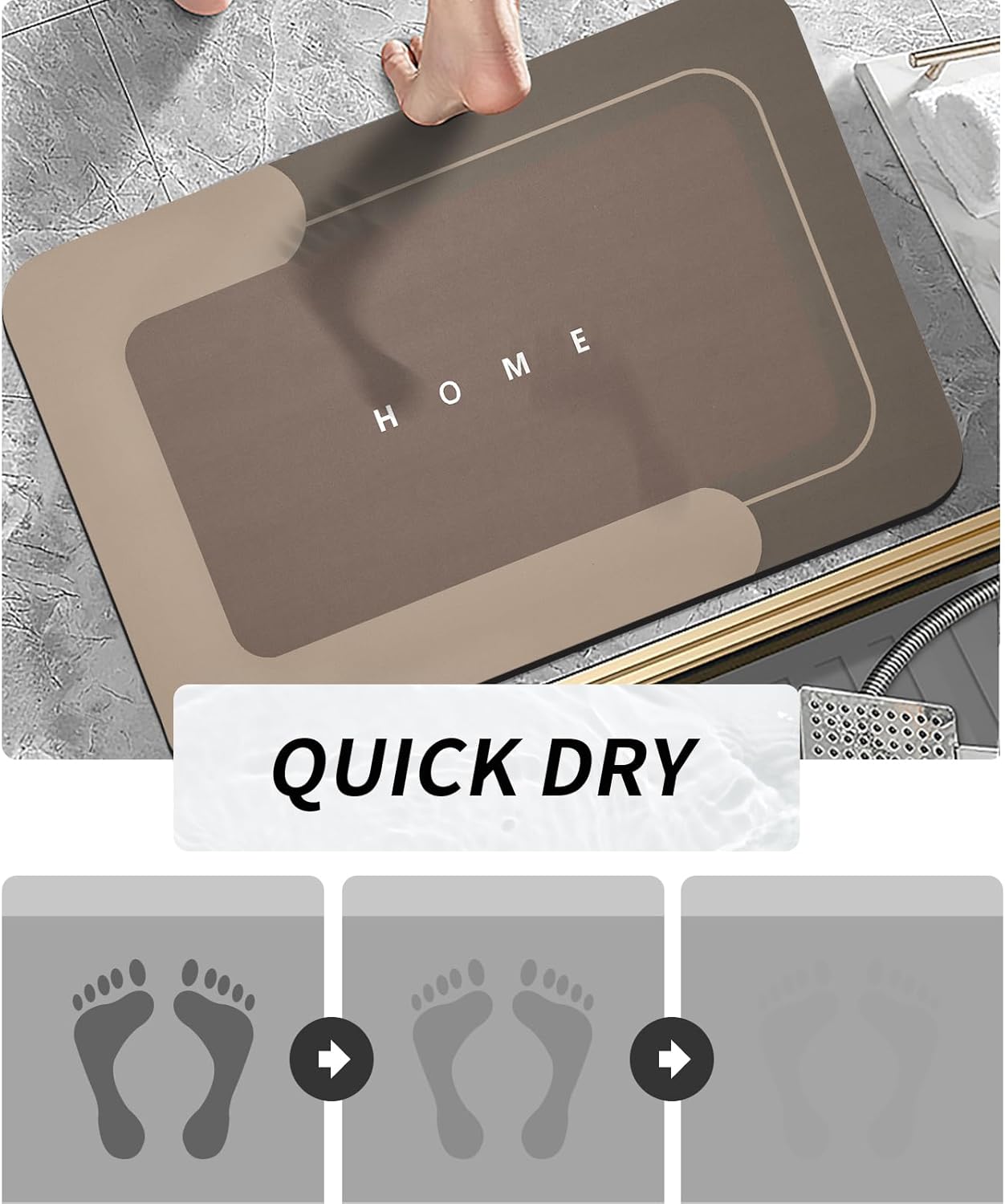 Housego 2PCS Absorbent Bath Mat Magic Rug Sets, Quick Drying Bath Mat Non-Slip Floor Rug Rubber Backed for Bathroom Kitchen Shower Sink, Water Absorbent (19.7''x23.6''+19.7''x31.9'', Brown)