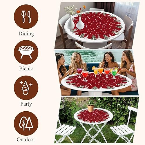 Miniatura 7 de SEVENBABU Mantel redondo de Navidad de 45 a 54 pulgadas, impermeable, reutilizable, mantel elástico redondo ajustable para fiestas al aire libre,