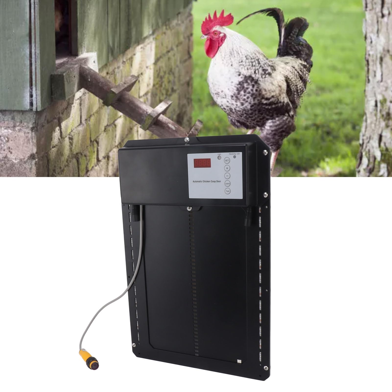 Porta automatica per pollaio 3 in 1, porta per pollaio con sensore di luce IP44 con temporizzazione, telecomando, display a LED Porte automatiche per pollai per polli, anatre, oche (Regno Unito)