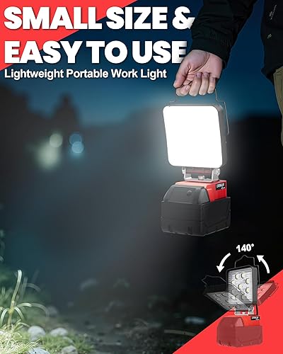 Vista 36 de LIVOWALNY Luz de trabajo LED de 30 W compatible con batería Milwaukee, linterna portátil de 3000 lúmenes, cabezal ajustable de 140° con puerto