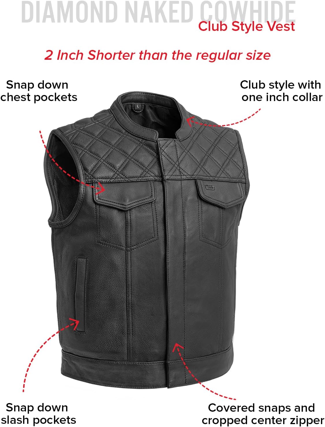 First Mfg Co Upside Leather Motorcycle Vest for Men Riding Club Biker Men Vest, Snap And Zip Closure