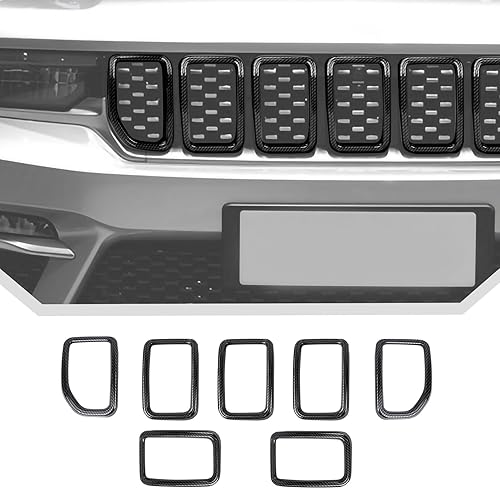 Miniatura 1 de 7 piezas de insertos de parrilla para Jeep Grand Cherokee 2021+ accesorios de rejilla (fibra de carbono)
