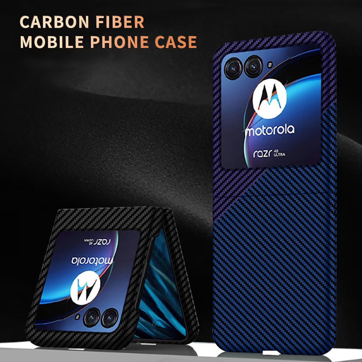 Coque Étui Motorola Razr 50 Ultra - Housse Fibre Carbone Pliable Avec Support Bague - Protection Noir Bleu
