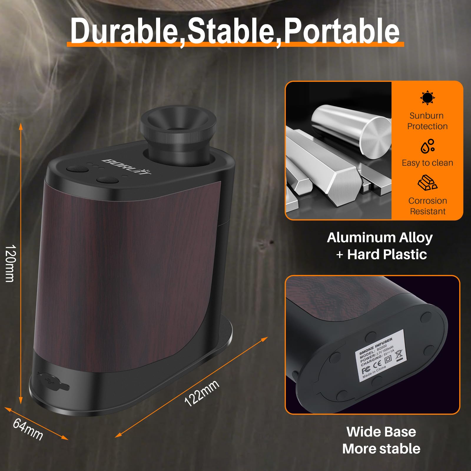 BORUiT BQ500 Pistola para Fumar, Fumador de Comida, con 4 Paquetes de Virutas de Madera, Pistola de Humo de Aleación de Aluminio para Cocina, Carne, Salmón, Cócteles, Queso, Barbacoa