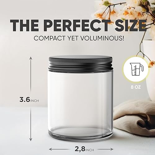 Miniatura 3 de Paquete de 12 tarros de vela de vidrio de 8 onzas para hacer velas, juego completo con tapas de metal negro y kit de suministros para hacer velas,