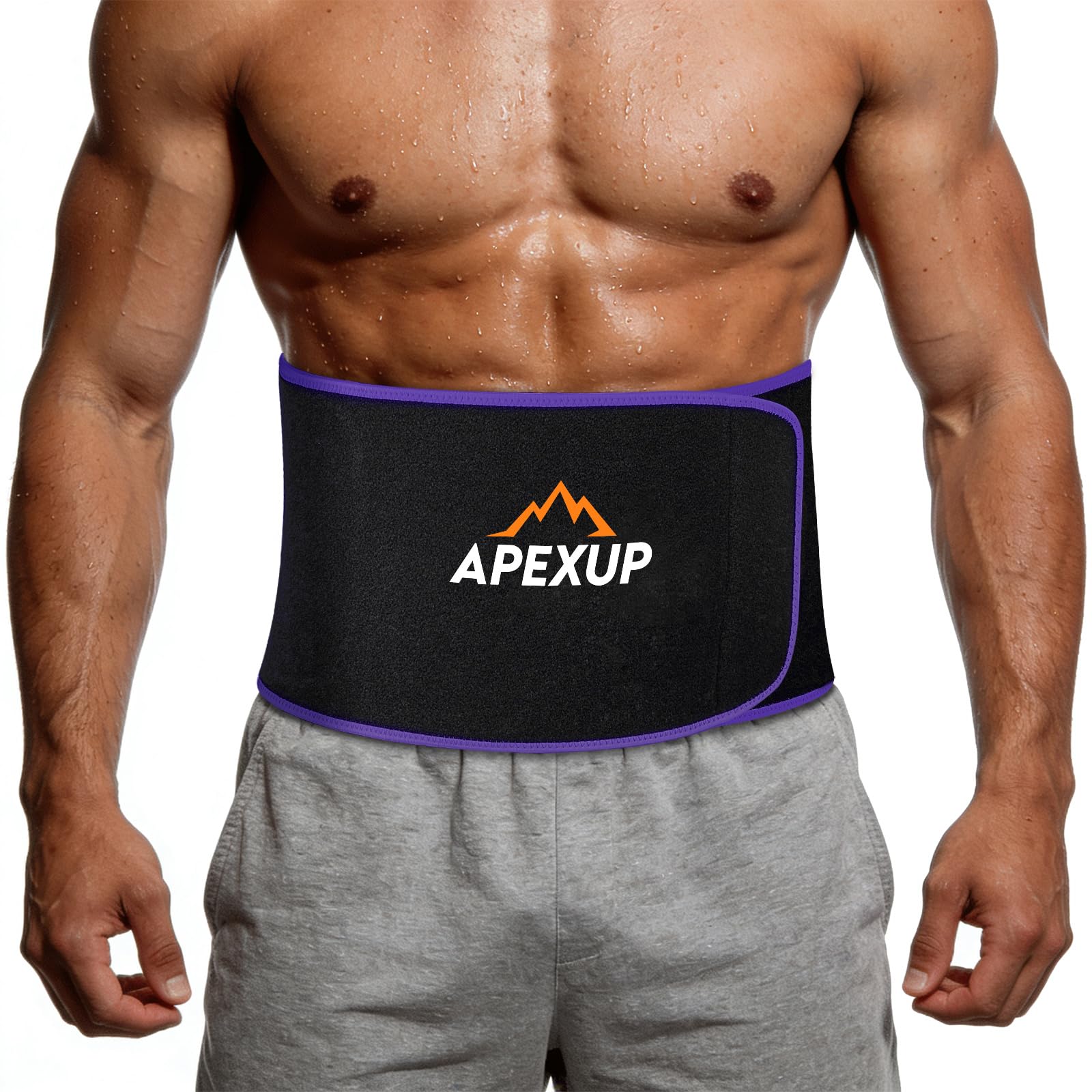 APEXUP - Entrenador de cintura para mujer, grasa del vientre inferior, banda de sudor para hombres, envoltura de estómago, recortador de cintura con soporte lumbar extraíble