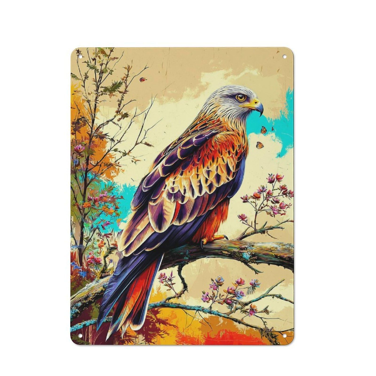 Retro Metal Sign 40x30cm Featuring Colorful Eagle in Nature, Home Bar Decor for Pub, Home Bar, Shed Or Man Cave