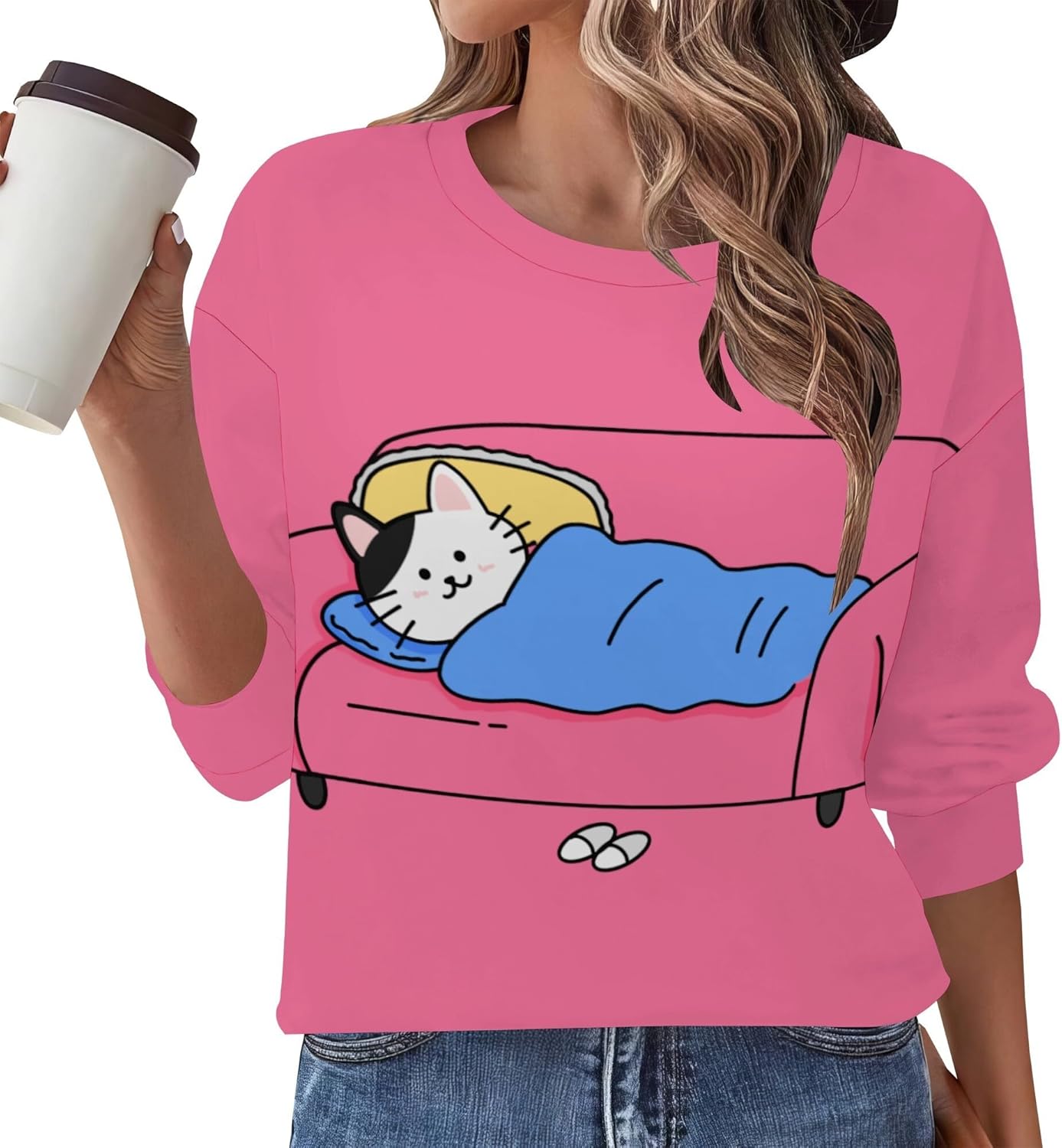 Funny Animals Graphic Women'S Crewneck Sweatshirt Long Sleeve Sweatshirt Casual Pul...