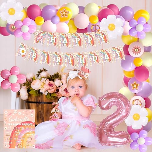 Miniatura 6 de 159 piezas de dos decoraciones de fiesta geniales, Hombae Boho Daisy Hippie 2 cumpleaños, decoración de fiesta de segundo cumpleaños, bandera,