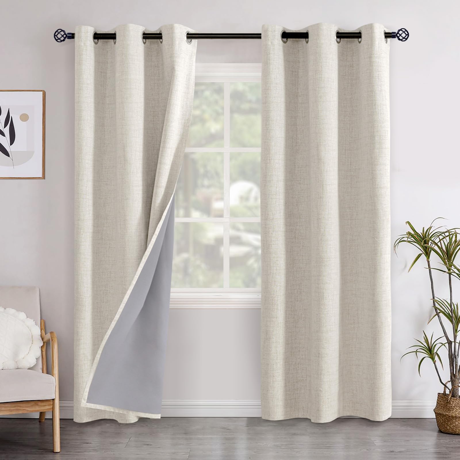 YoungsTex Linen Blackout Curtains 84 Inch Length for Bedroom, Thermal Insulated Drapes with Grommet Room Darkening Energy Saving for Living Room Country, 2 Panels, 42 X 84 Inch — image 1