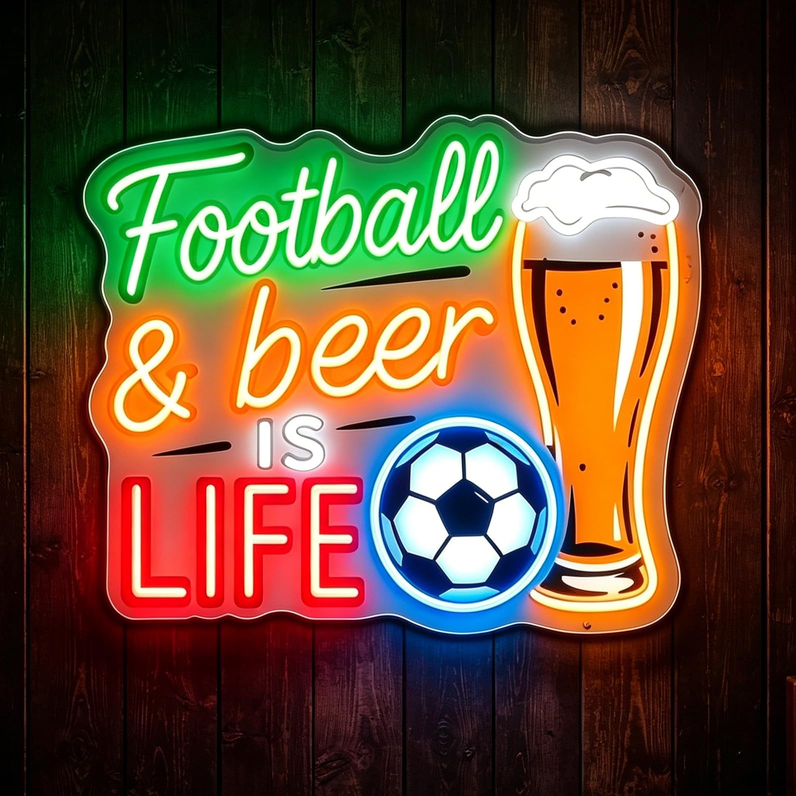 Football & Beer Is Life Neon Sign Beer Light Sign for Soccer Pub Wall Art Sports Bar Light for Man Cave, Pub, Home Bar, Football Match Decor, Gift for Football Fans