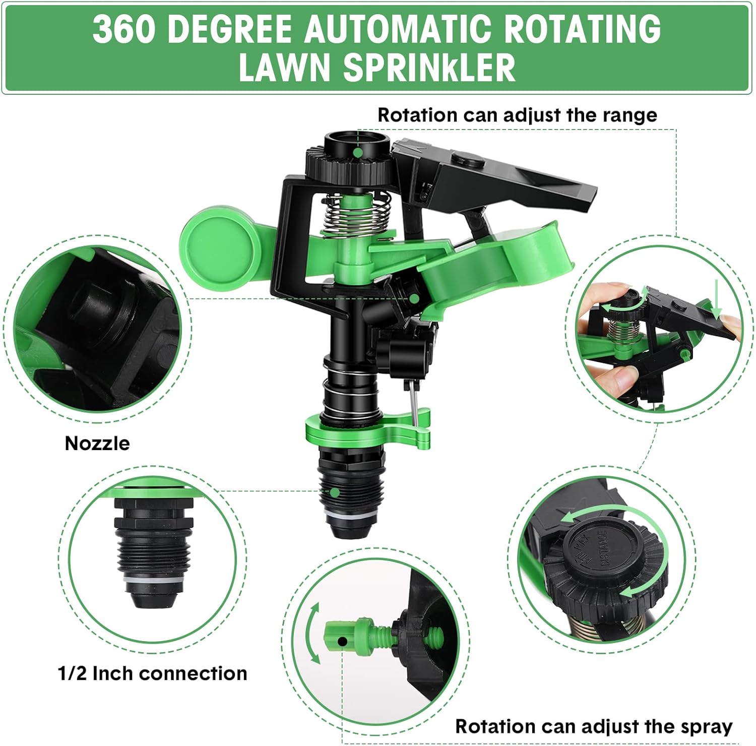 Sprinklers for Yard Garden Sprinkler 360 Degree Automatic Rotating Lawn Sprinkler with Water Stop Ring Adjustable Rotating Pulsating Sprinklers for Yard Ground Grass Irrigation System (8 Pack)