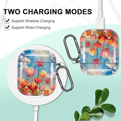Miniatura 3 de Compatible con AirPods 21, funda floral con llavero para AirPod 2 y 1 generación, LED frontal visible