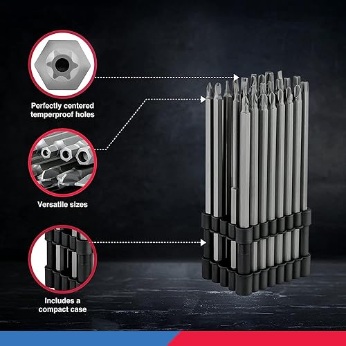 Miniatura 3 de NEIKO 10224A Juego de brocas de seguridad extra largas de 1/4 pulgadas, 32 puntas de destornillador para taladro, juego de brocas Torx de acero S2