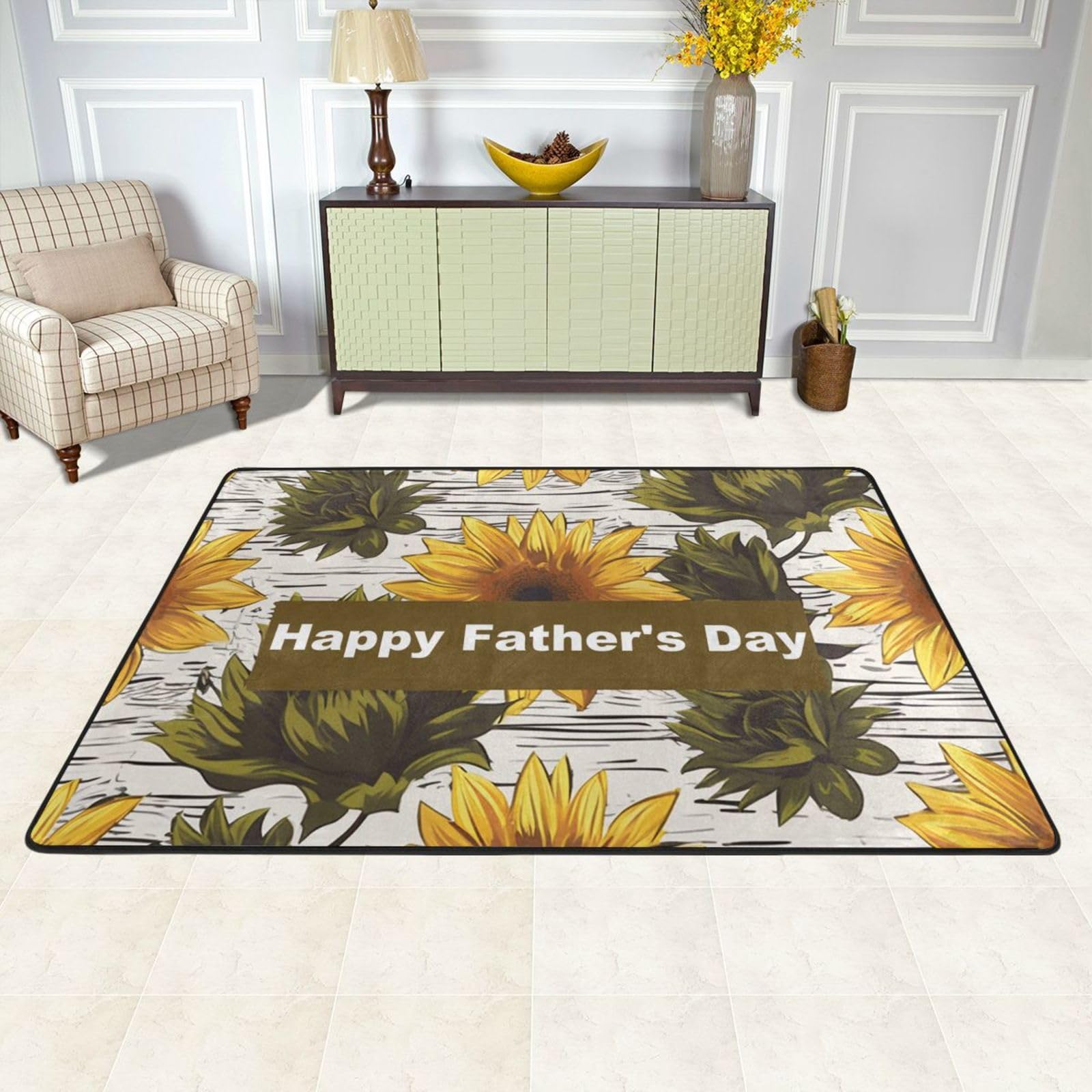 Tapis antidérapant lavable grand format motif tournesol pour chambre