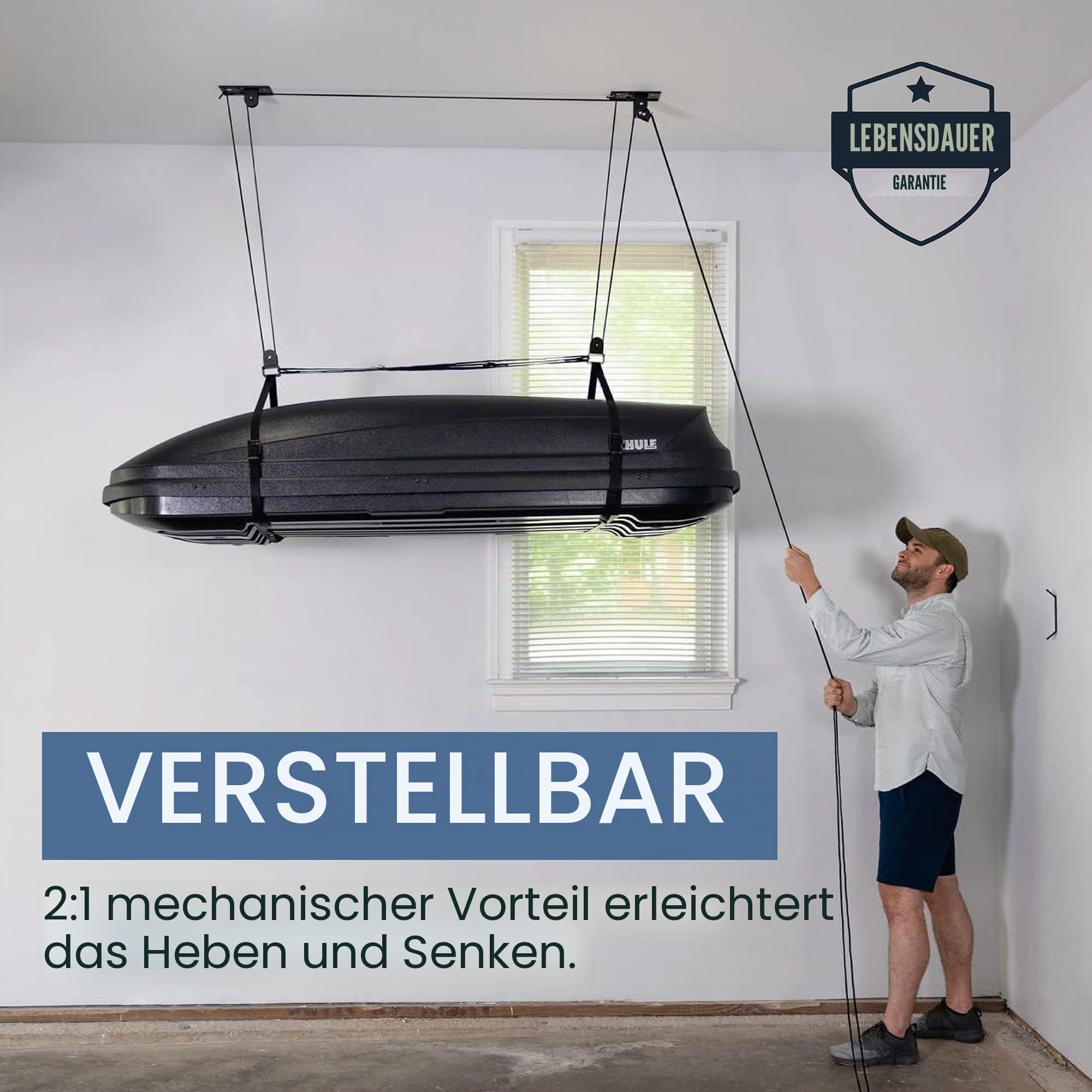 StoreYourBoard Dachgepäckbox, Garage, Deckenaufbewahrung, Überkopf-Organizer, Hebesystem, strapazierfähig, hält 68 kg