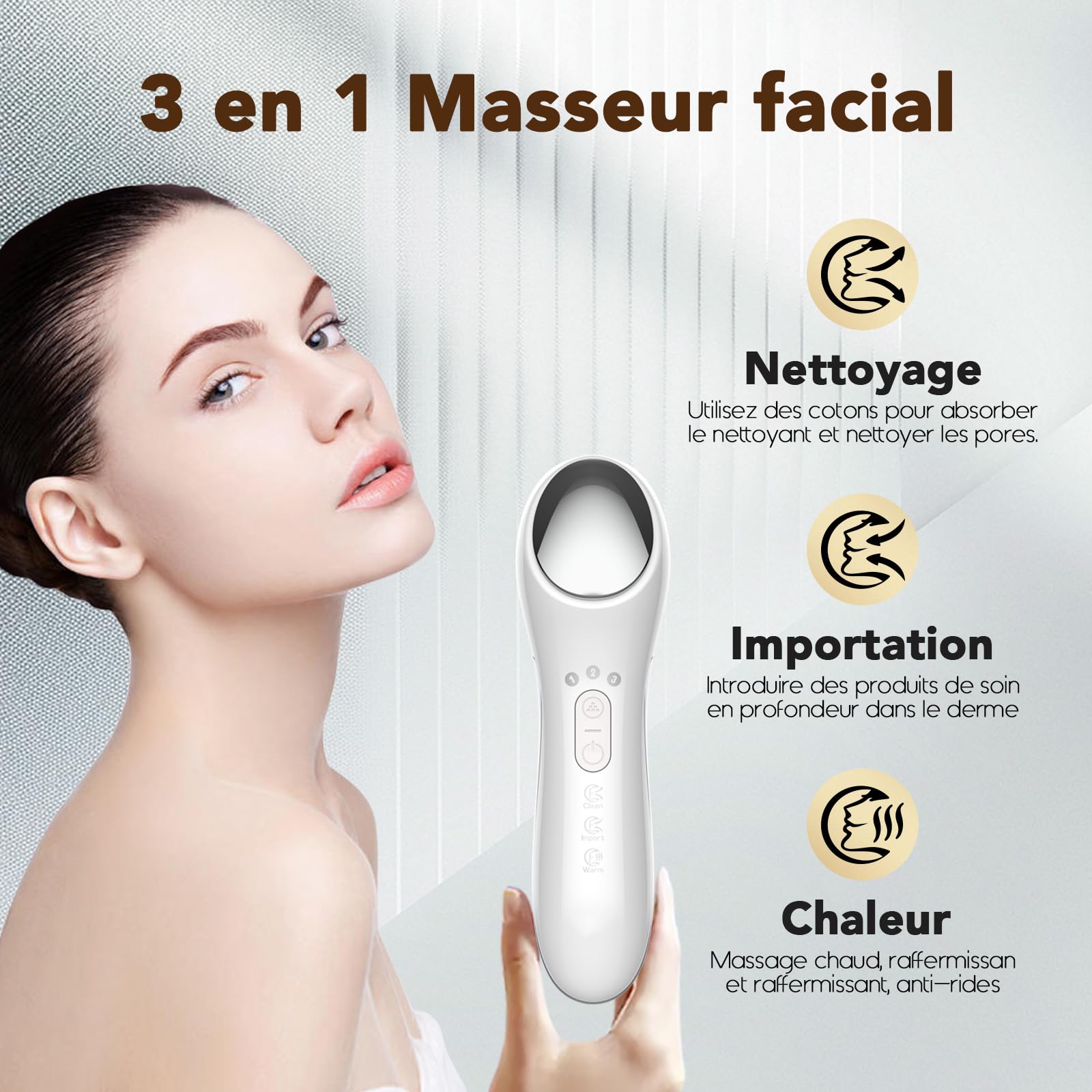 Appareil Anti Rides Massage Visage, DOCOCO Masseur de Lifting du Visage EMS 3 Modes LED Appareil de Beauté con Massage Thermique à 45℃ Appareil Lifting Visage