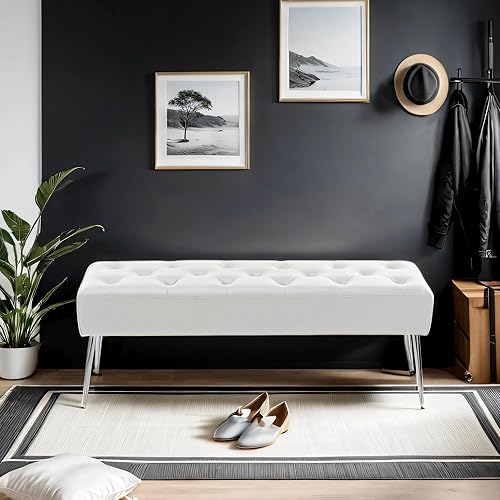 Miniatura 33 de DUHOME Banco otomano tapizado con botones, banco tapizado para dormitorio, reposapiés, banco de acento para entrada, comedor, sala de estar, Negro