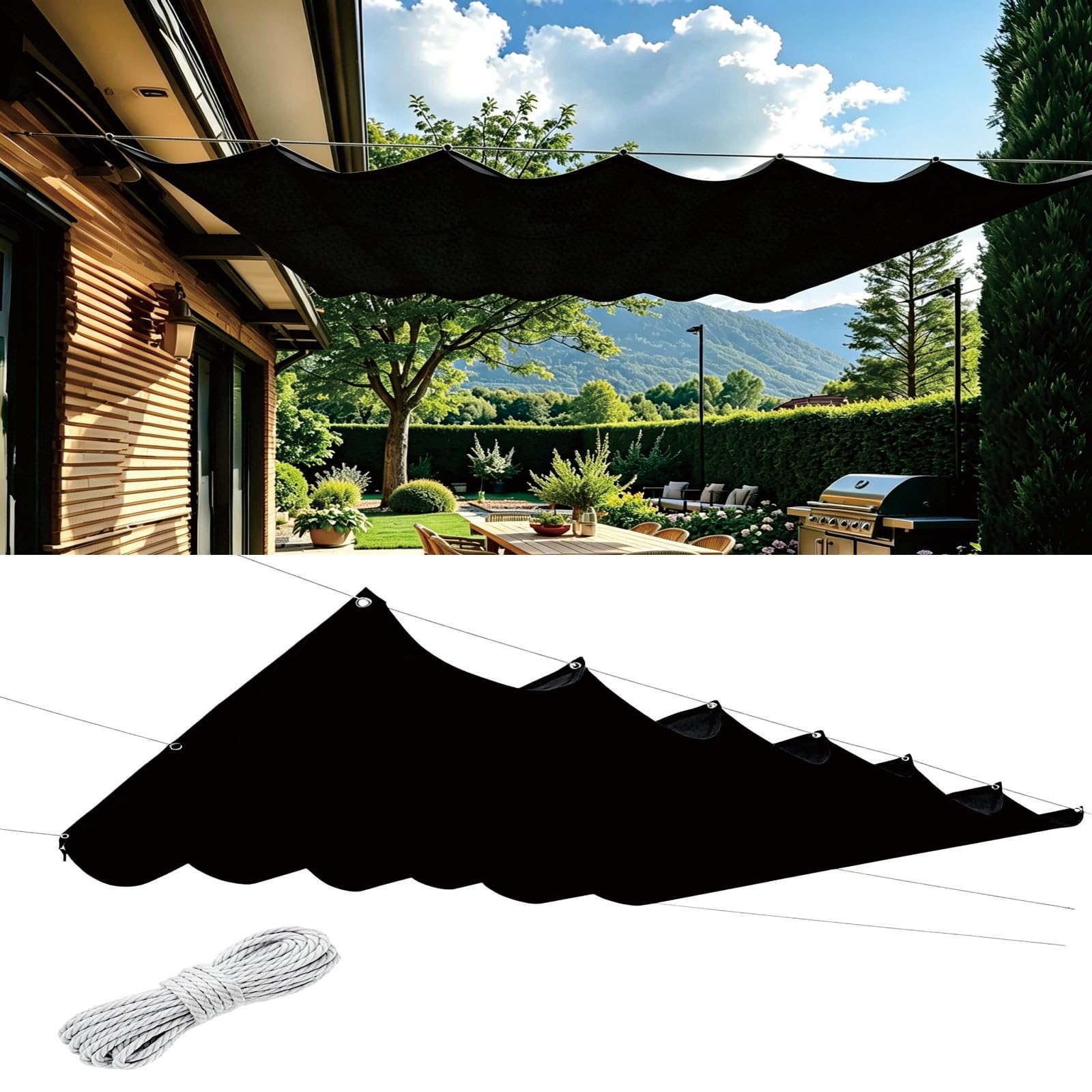 Voile ombrage rétractable vague bâche extérieure pour grand patio et pergola