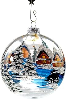 3.5-inch Hand-Painted Glass Christmas Tree Ball, 'Christmas Landscape on a Transparent Background' Pattern, Individually Packed