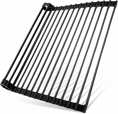 SAOSHYPEI Escurridor de platos enrollable, escurridor de platos antideslizante para encimera de cocina, acero recubierto de silicona, multiusos,