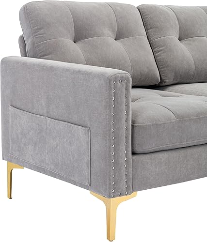 Miniatura 7 de Merax, Sofá seccional convertible gris claro de 110 pulgadas de largo, sofá en forma de U de terciopelo con otomana móvil y almacenamiento para sala