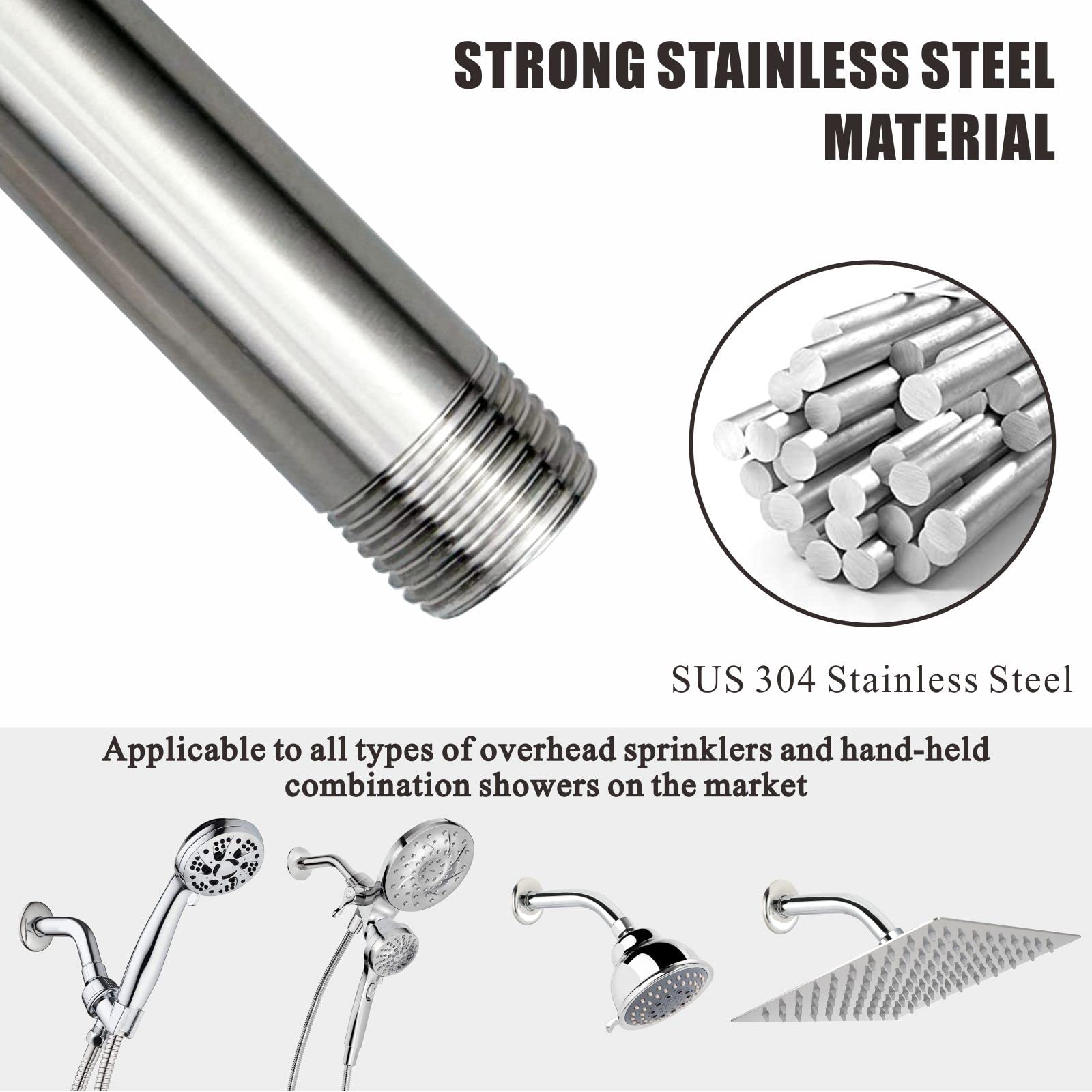 Lordear 10 Inch Shower Arm Extension - 304 Stainless Steel Rain Shower Head Arm With Flange, Chrome - View #7