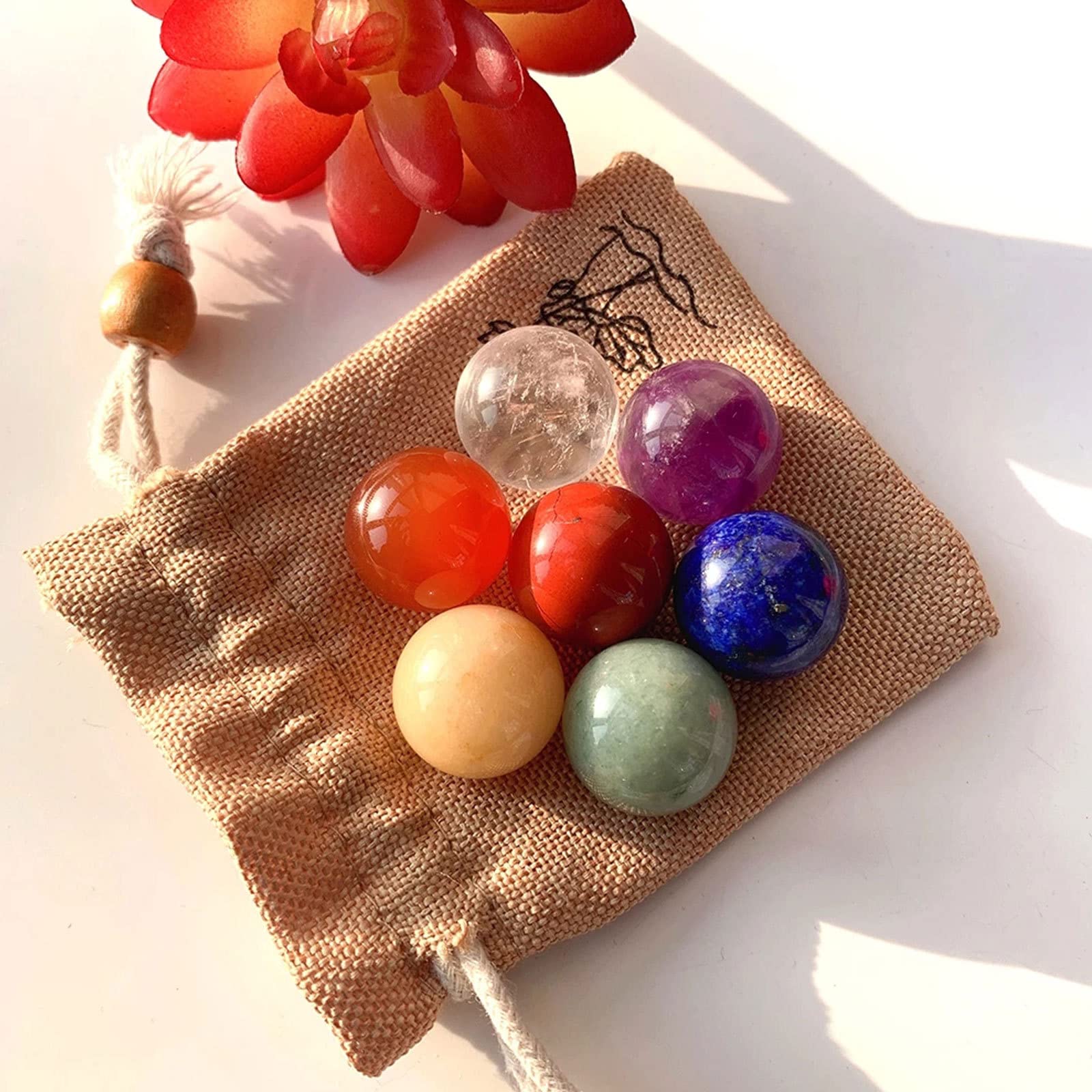 Juego de Piedras de Chakra de Cristales curativos 7 esferas de Piedras Preciosas en Bruto Decoración de Reiki curativo de 0,8 "(20 MM) Cuentas de Bolas de Piedra de Cuarzo de Cristal