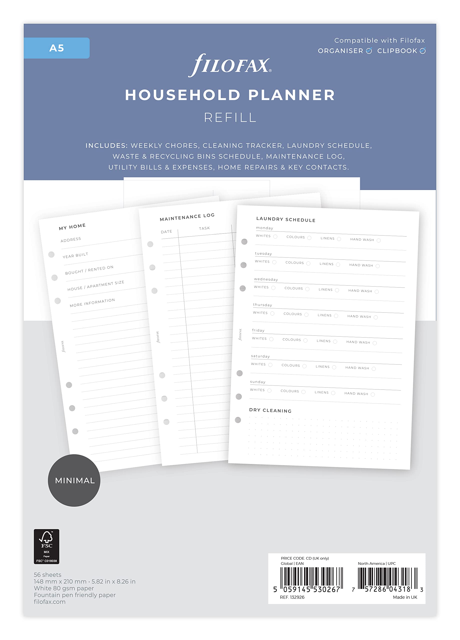 Filofax A5 size Household Planner, White