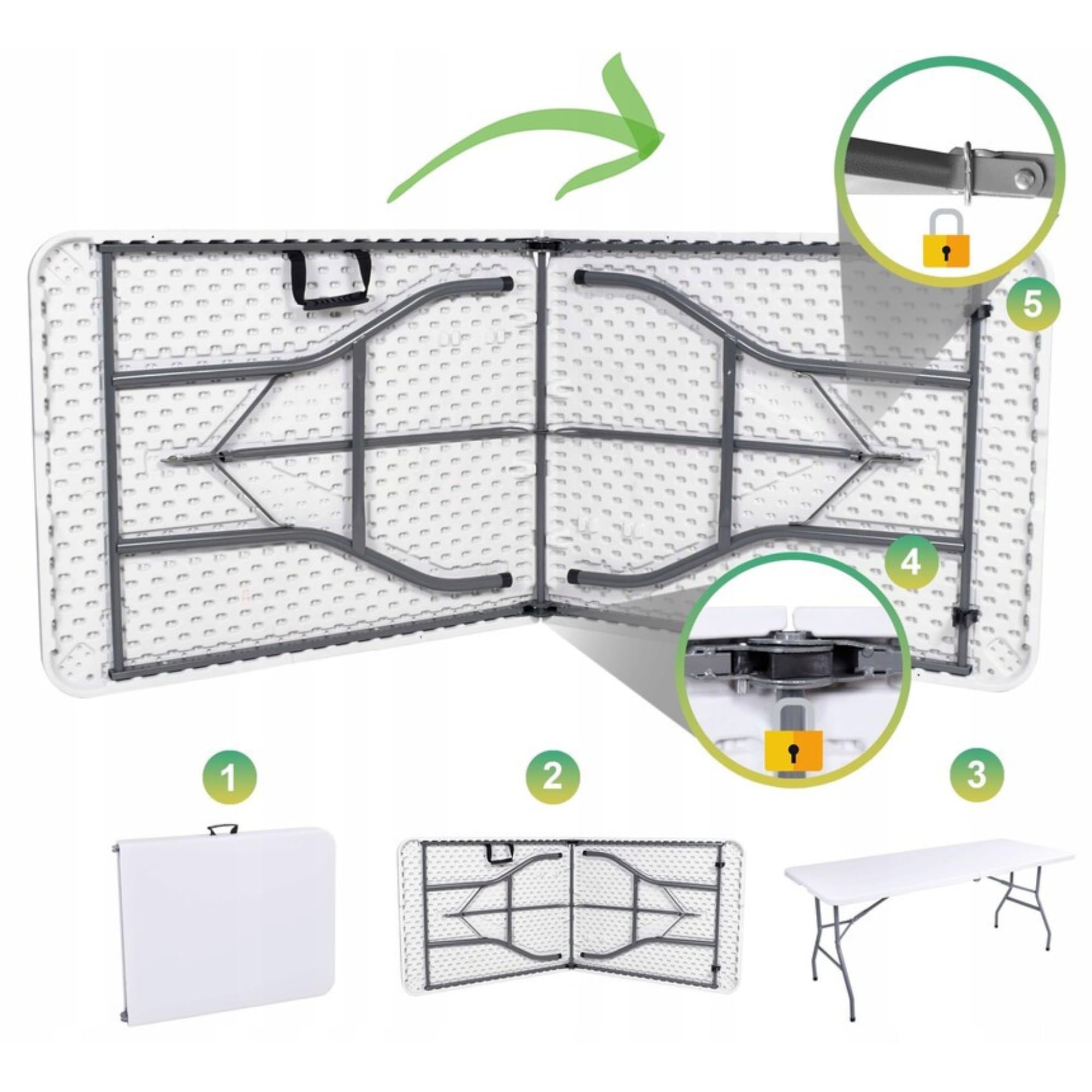 Pack Mesa Plegable 180 cm + 6 Sillas Negras Plegables - Conjunto Mobiliario Multiusos - Estructura Hierro Reforzado - Ideal Formación, Catering y Oficinas - Pack para Eventos Profesional
