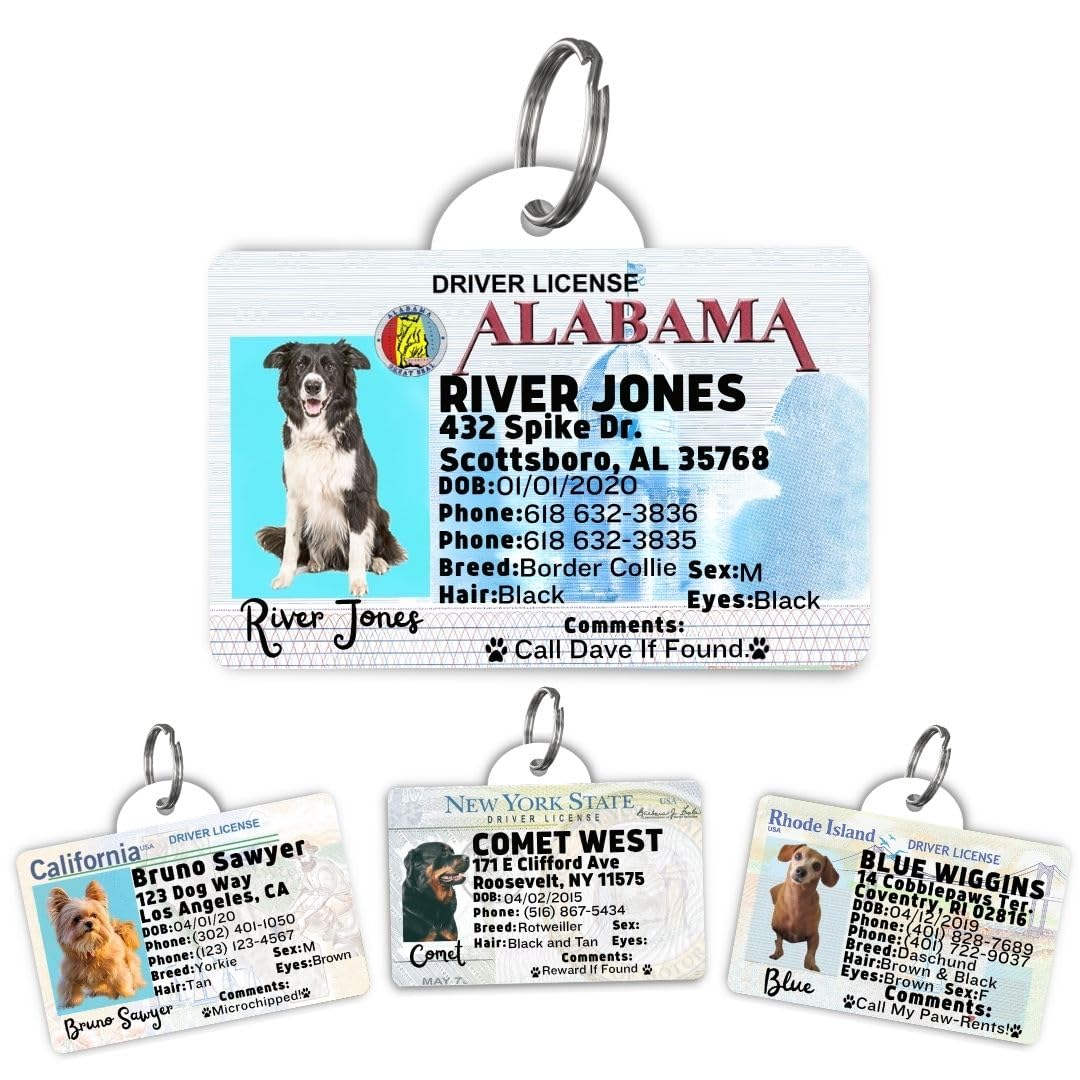 Driver License Custom Dog Tag for Pets and Wallet Card - Dog Tags for Dogs - Dog ID Tag - Personalized Dog ID Tags - Cat ID Tags - Pet ID Tags for Cats - Personalized Pet ID Tags (Alabama, Tag)