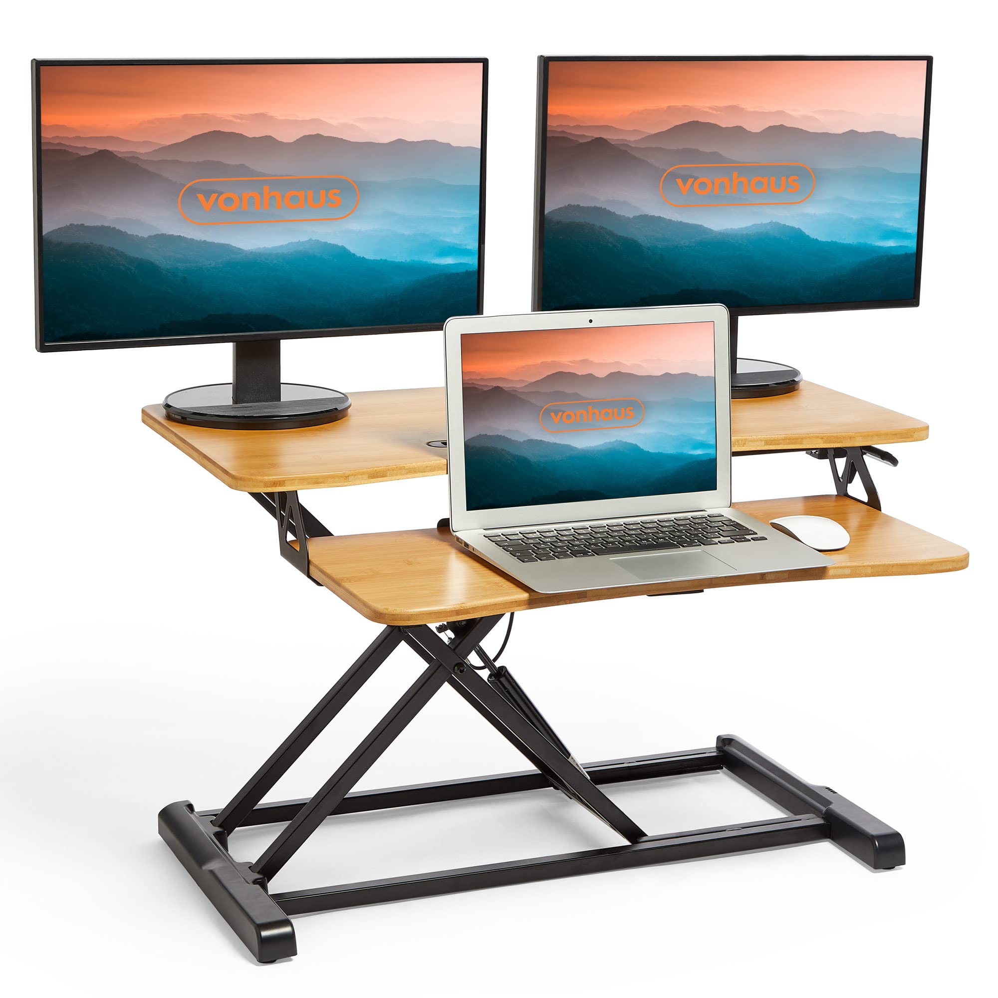 PUTORSEN Staande bureau-converter, 32 inch dubbele gelaagde zit-sta bureauverhoger met toetsenbordlade, in hoogte verstelbaar computerwerkstation met bekerhouder en notitiebord tot 15 kg, zwart PUTORSEN Staande bureau-converter, 32 inch dubbele gelaagde zit-sta bureauverhoger met toetsenbordlade, in hoogte verstelbaar computerwerkstation met bekerhouder en notitiebord tot 15 kg, zwart
