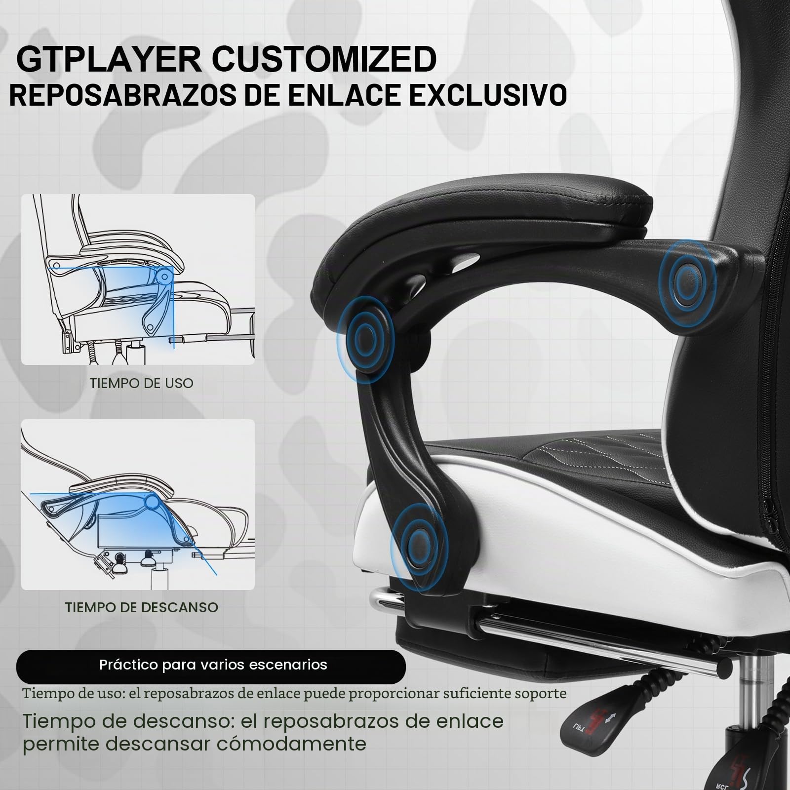 GTPLAYER Silla de gamer, silla ergonómica de oficina con reposapiés ajustable lumbares y almohada, silla de gaming acolchada, 150 kg de capacidad de carga, color blanco
