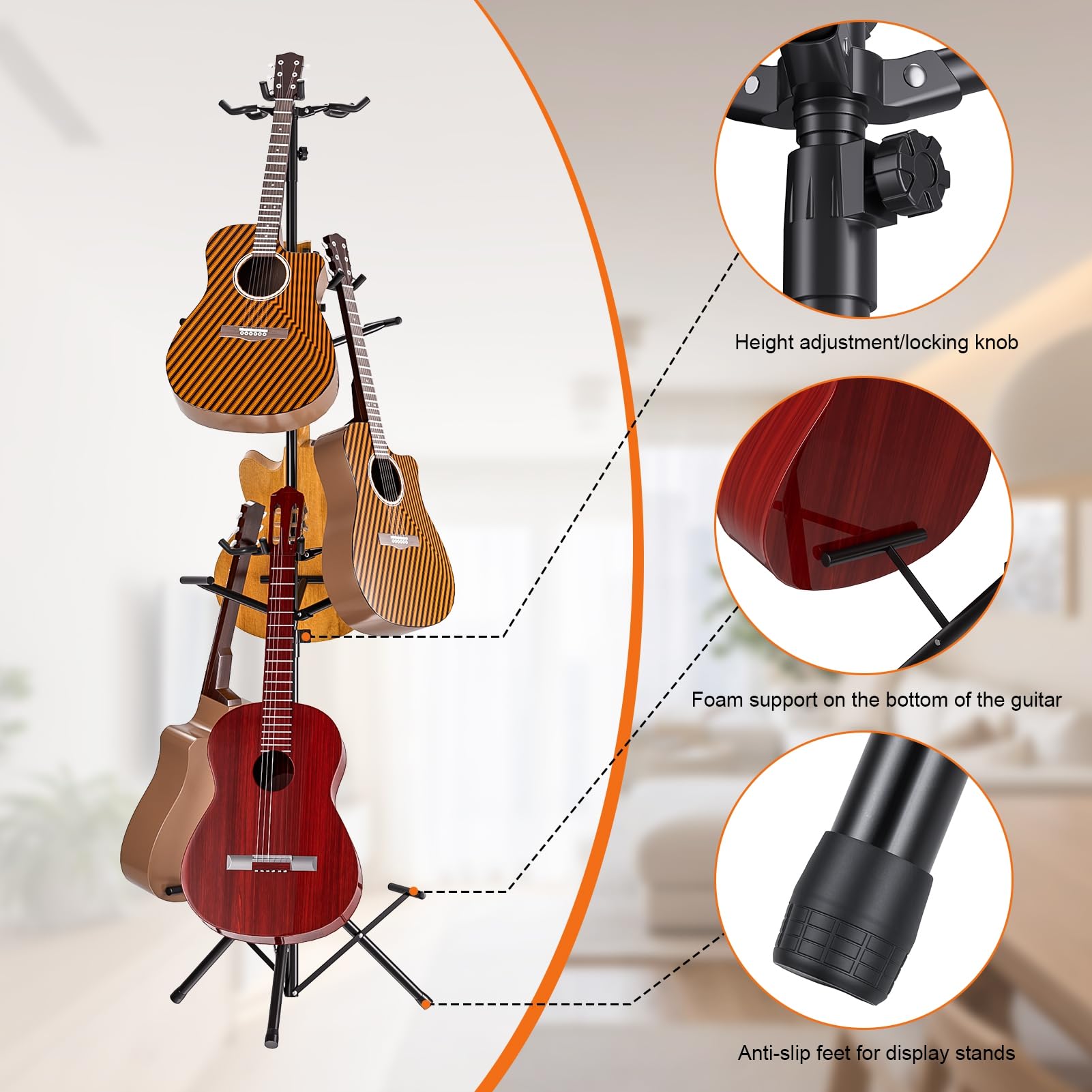 Tuelaly Gitarrenständer, verstellbarer 9-Gitarrenständer, Multi-Display-Rack mit schützender Gummipolsterung, hält drei elektrische oder akustische Gitarren [Objektobjekt]