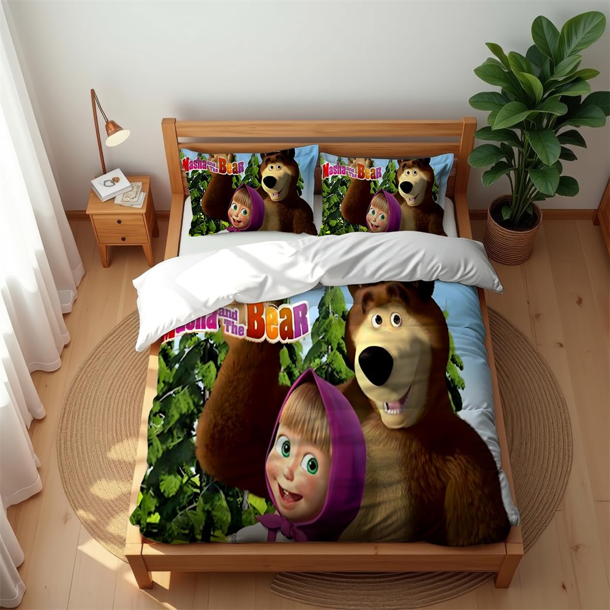 Ste-X Bear 02 Masha And The Bear Ultra Soft 210 Thread Count Cotton Bedding Set Breathable Anti-Mite Duvet Cover (,220X230cm(King))