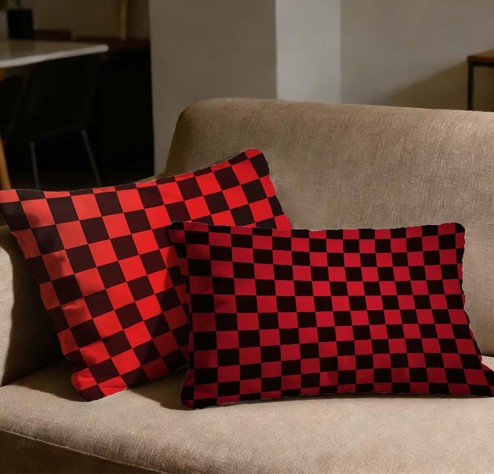 Taie d'oreiller 40x80 lot de 2 velours rouge treillis avec fermeture éclair invisible