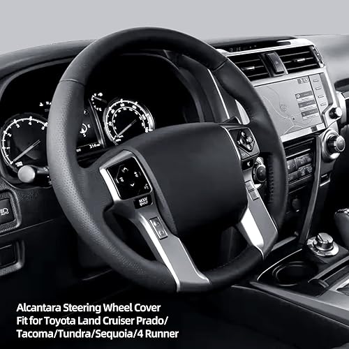 Miniatura 2 de Alfanxi Funda para volante de automóvil con costura a mano de Italia Alcántara, compatible con Toyota Land Cruiser PradoTacomaTundraSequoia4Runner