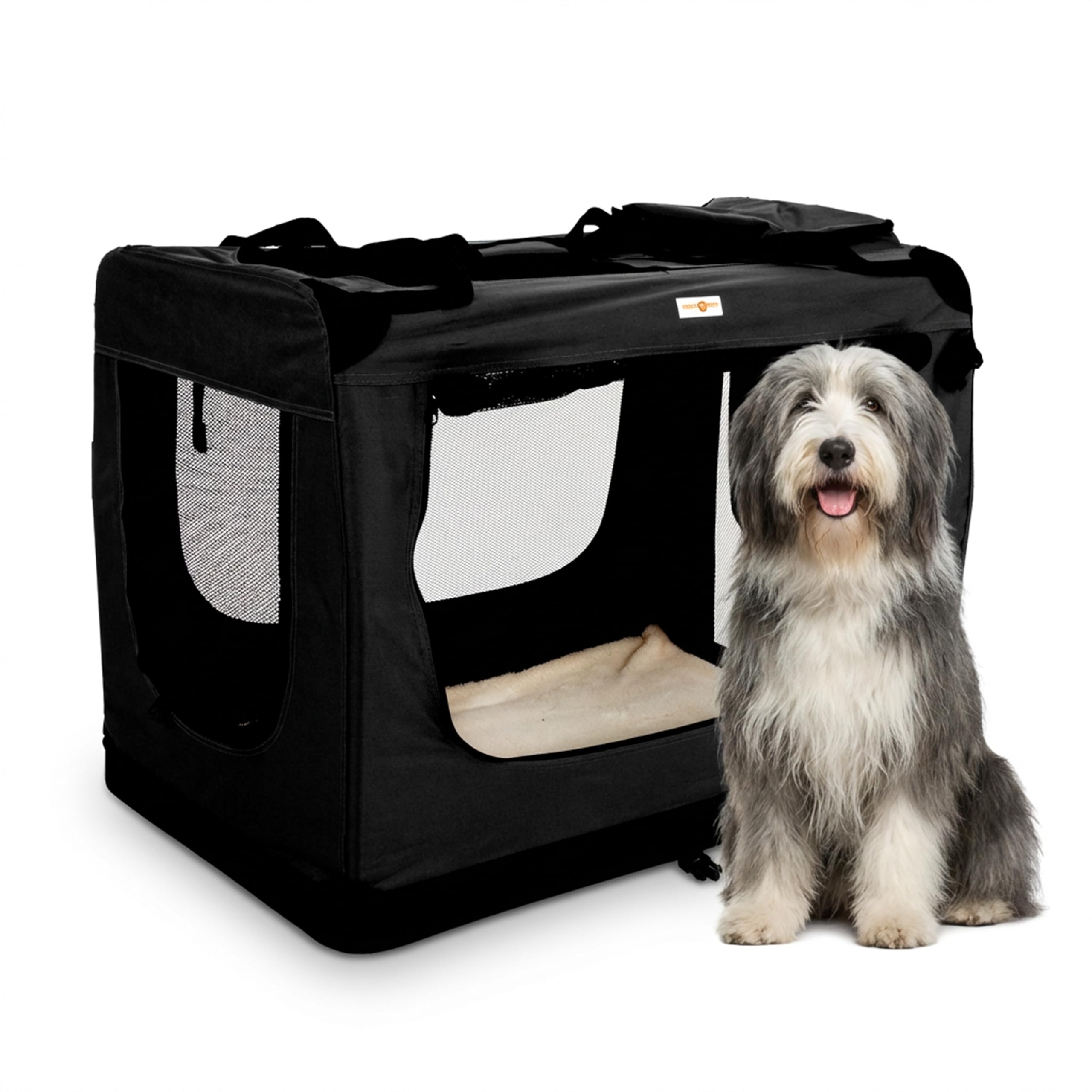 Cozy Pet Fabric Dog Crate in Black, L Size 82cm, Cat Pet Carrier Soft Sided Travel Crate Folding Transport Travel Cage Ideal for Dogs, Puppies, Cats, Rabbits, etc. FDC-L-BLK