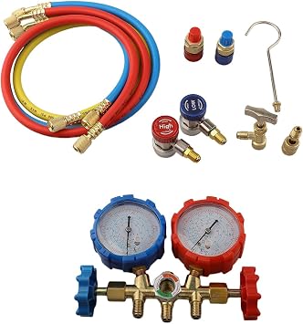 Manifold Gauge Set for Air Conditioning R410A R404A R134A with 3 Hoses Brass Valve Block Tool C