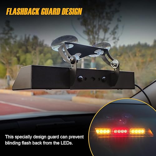 Miniatura 5 de XRIDONSEN Barra de luces estroboscópicas de emergencia para salpicadero, color blanco ámbar, asesor de tráfico, advertencia de peligro de seguridad,