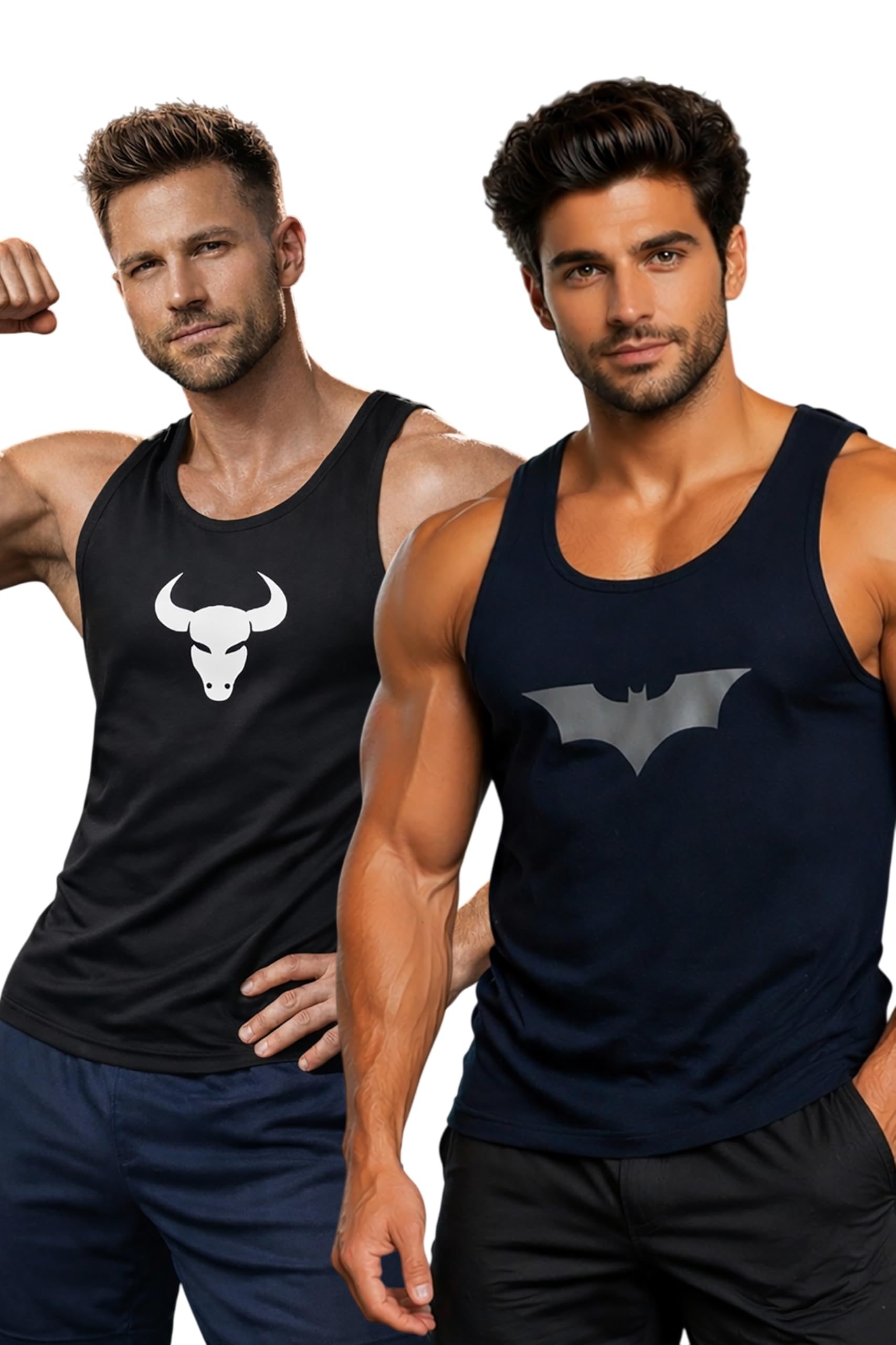 Polyester Letter Printed Vest for Men - Pack of 2 - Navy Blue & Black | Round Neck | Sleeveless | Regular Fit | Summer & Gym Wear Tank Top for Men-image-45
