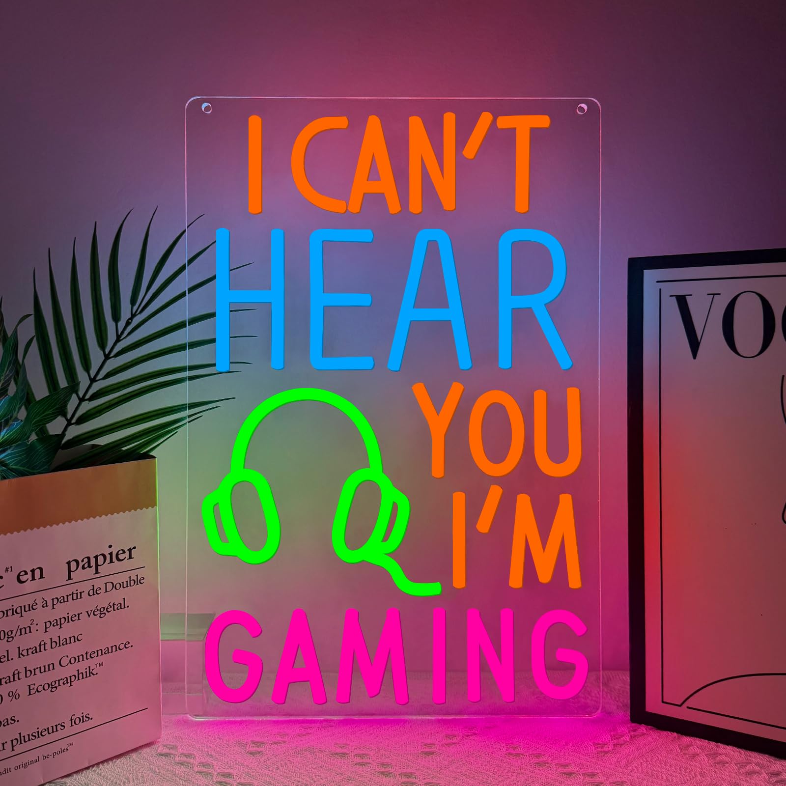 I Can't Hear You I'm Gaming Neon Light Sign,Gaming Headset LED Lights for Game Room Zone Bedroom Club Party Man Cave,Game Neon Sign Dimmable Gift for Gamer Boys Teen Men Women USB Powered（15.8"*10.2"）