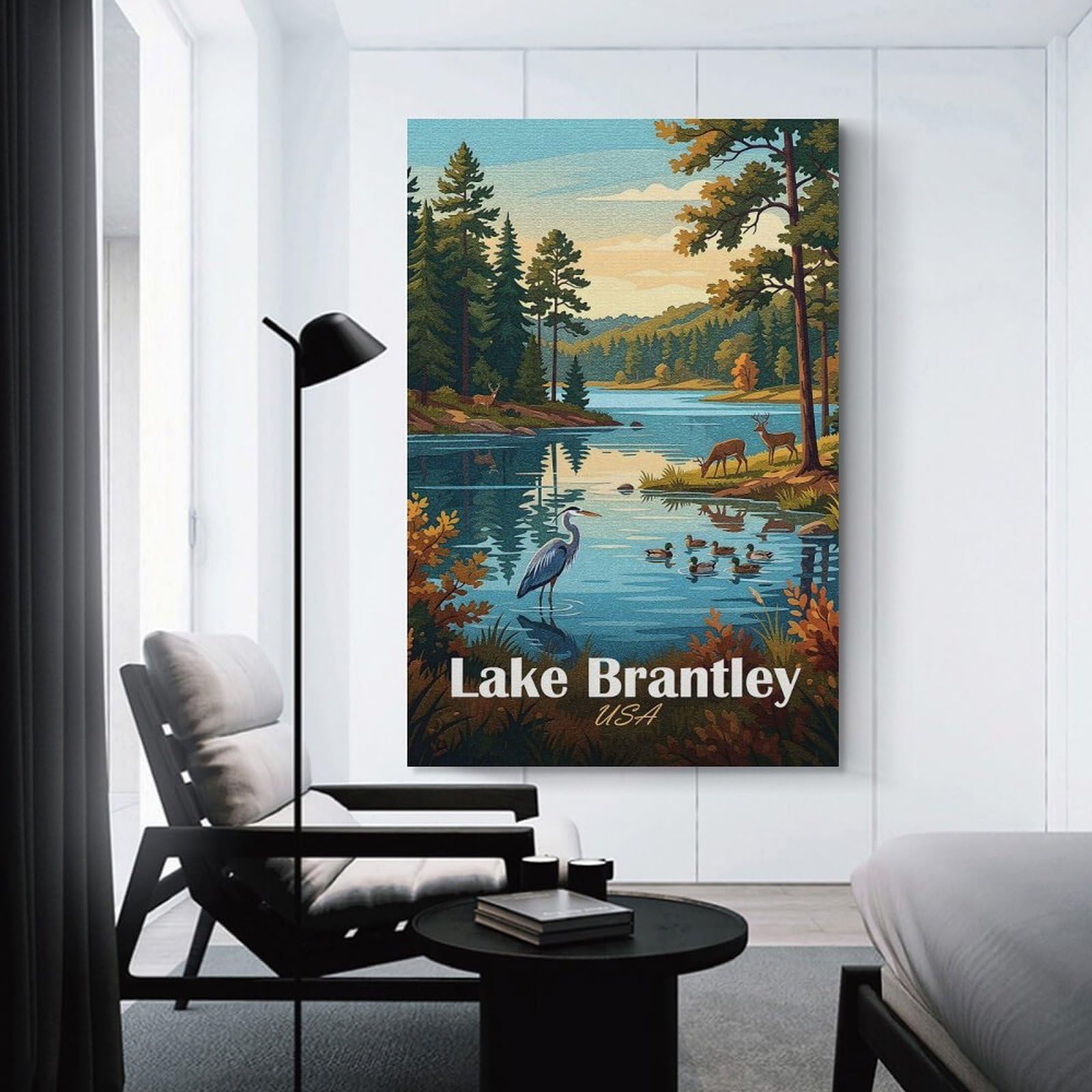 Junmoney Room Decor Wall Art Lake Brantley USA Nature Scene, 12x18inch(30x45cm), for Home Office, Desk Area Or Studio, An Interior Accent for Desk Areas