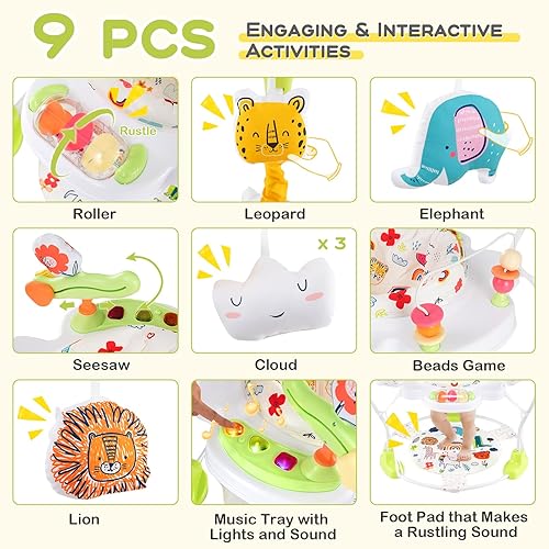 Miniatura 3 de BABY JOY Puentes y gorilas para bebés, centro de actividades para bebés con sonidos de luces musicales, asiento giratorio de 360 y 3 alturas