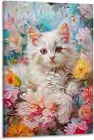 Amazon.co.jp: 絵画 かわいい子猫と花インテリア 絵画 かわいい