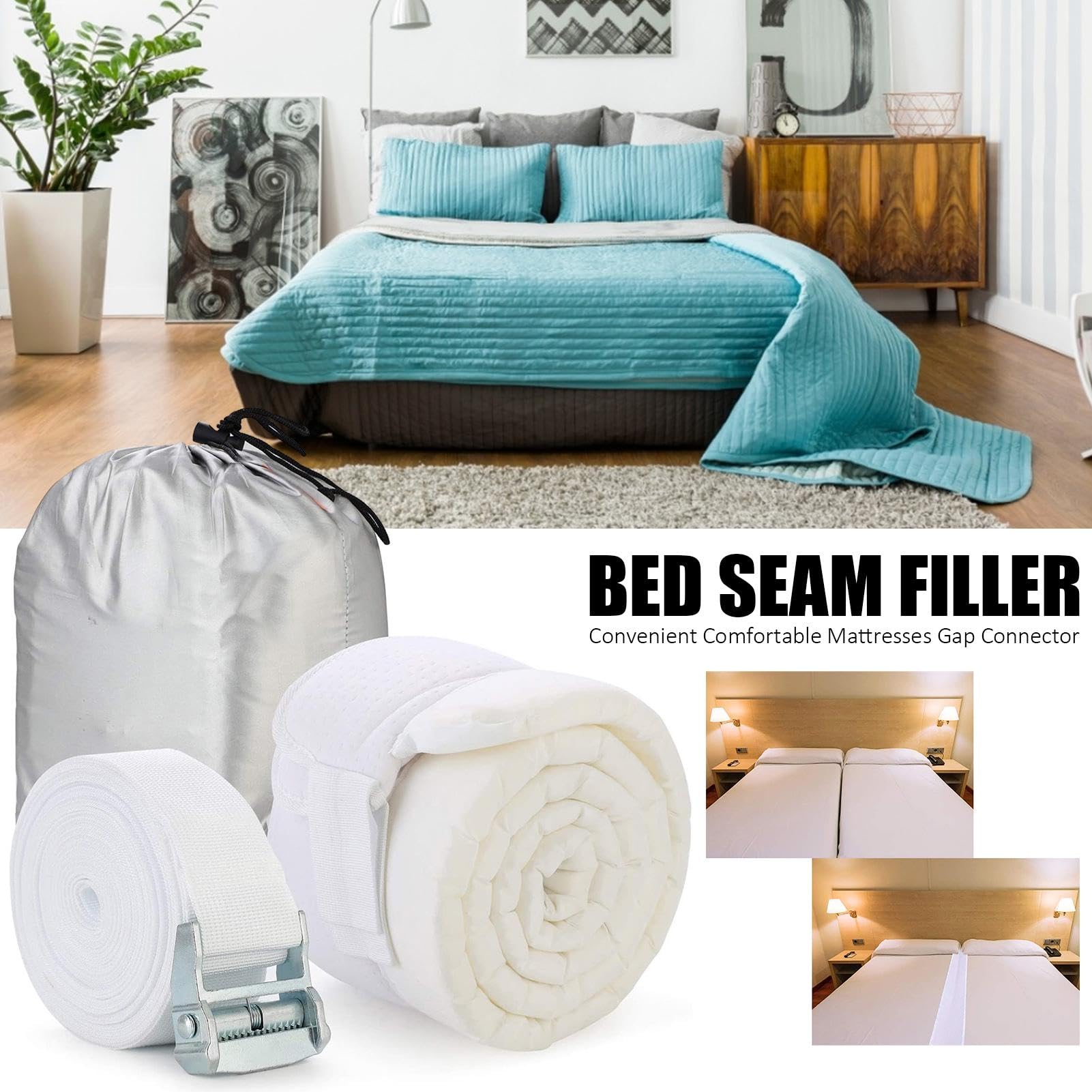 Frides Coussin De Remplissage D'espace De Lit, Comble L'espace De Lit Sur Mesure Pour Matelas De Pont De Lit, Espace Étroit Entre La Tête De Lit Et Le Matelas Avec Housse Amovible