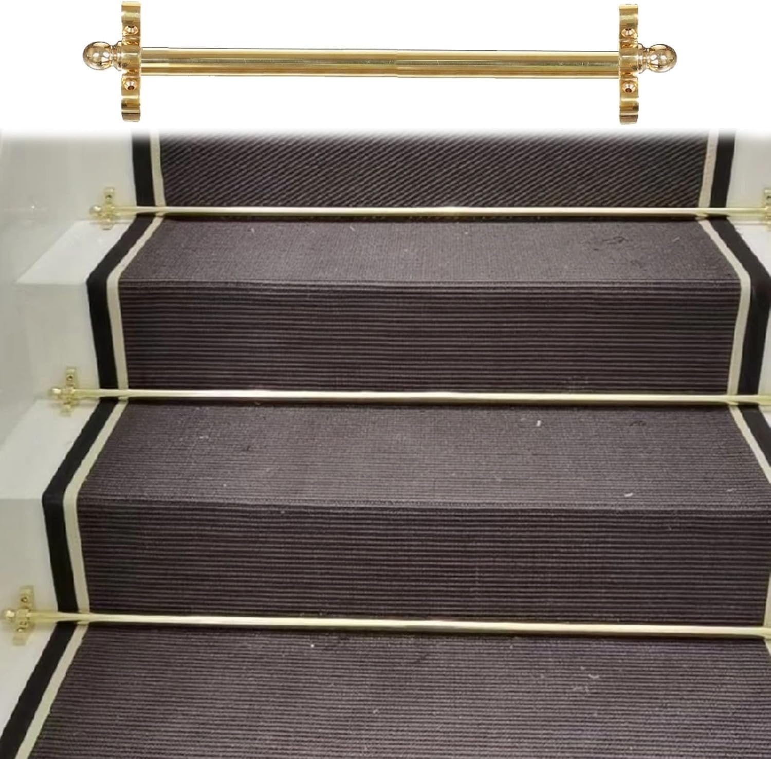 Soporte tubular para alfombras que evita deslizamientos en escaleras